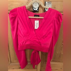 Mikkel Tie Back Puff Sleeve Magenta XS top